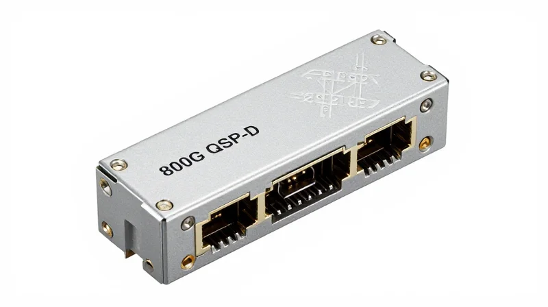 Technical Architecture: Decoding the 800G QSFP-DD SR8 Detailed product shot of a silver 800G QSFP-DD transceiver module on a neutral technical background.