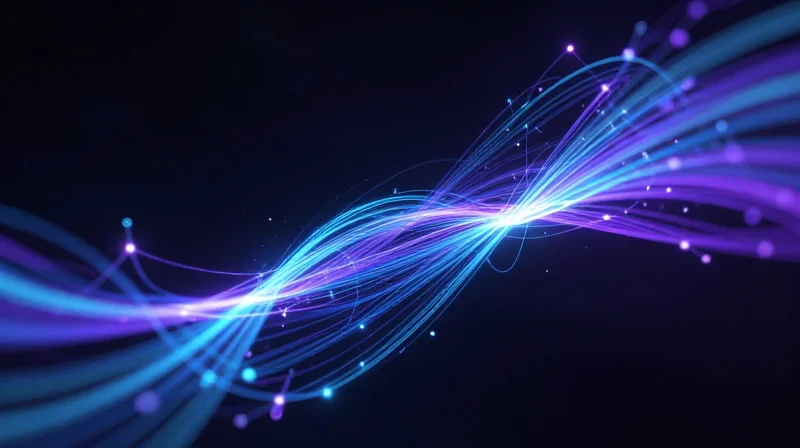 Latency Benchmarks: Impact on AI/ML Workloads Abstract visualization of fast data streams representing low latency in AI computing.