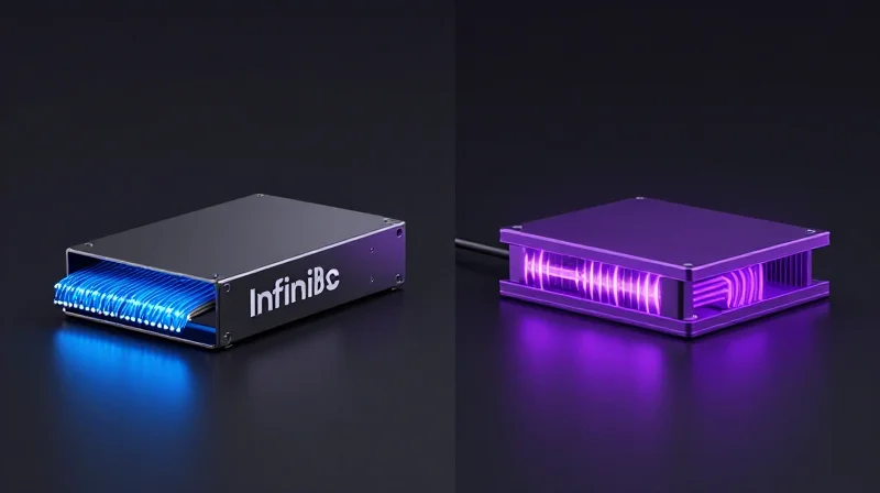 InfiniBand vs. Ethernet: The Fabric Debate Side-by-side comparison of two high-speed networking cables with different energy signatures.