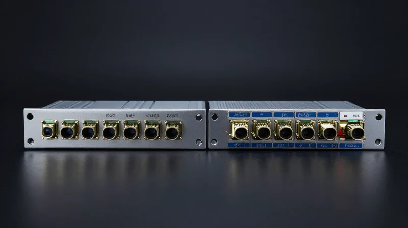Side-by-side comparison of two high-speed transceiver form factors on a professional dark background
