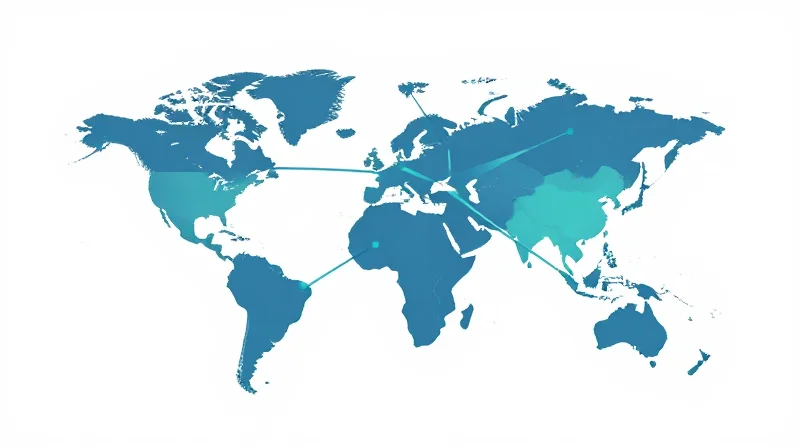 Flat vector illustration representing a global network of supply chain nodes and data centers.