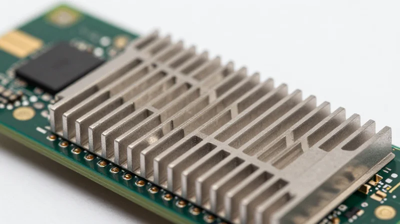 Thermal Management: Why OSFP is the Preferred Form Factor Macro shot of the integrated heat sink on an OSFP transceiver module.