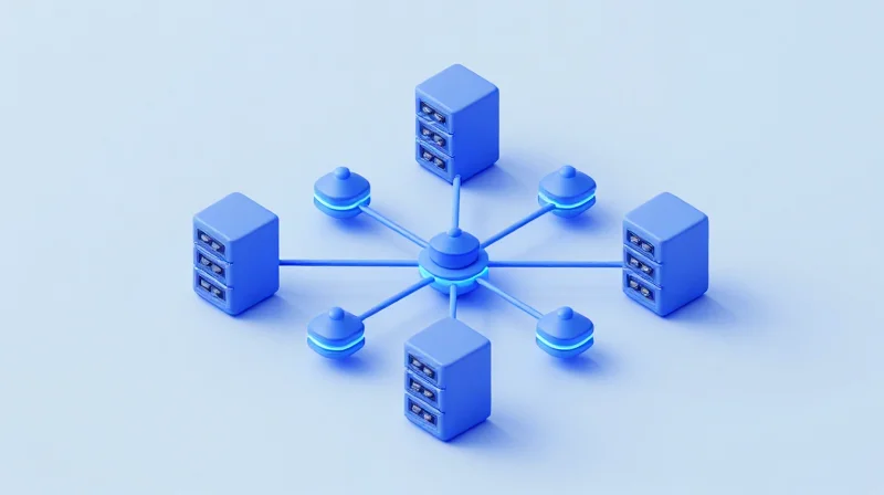 Deployment Use Cases: From Spine-Leaf to DCI 3D isometric model of a spine-leaf network architecture with connected server racks.