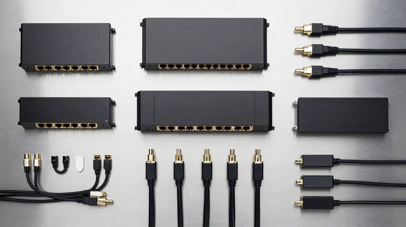 Wholesale Procurement: Reducing Capex for Large-Scale AI Deployments Flat lay of multiple networking components including transceivers and cables for AI infrastructure.