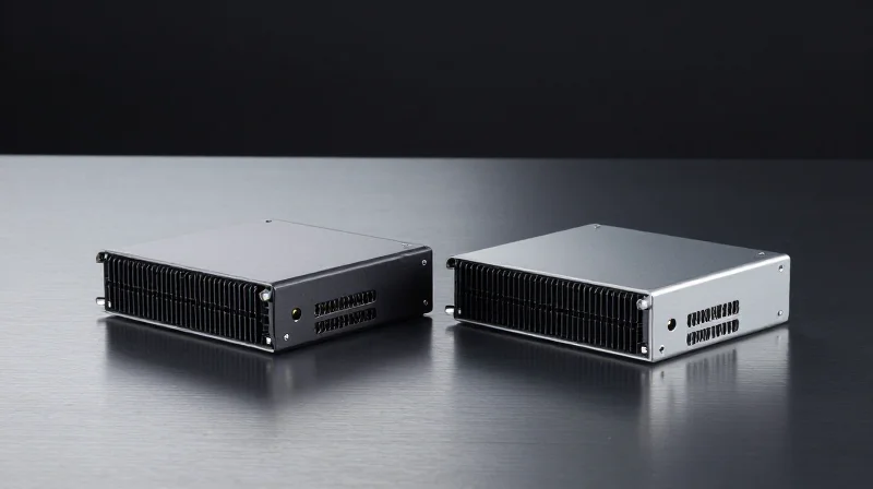 Side-by-side comparison of two different optical transceiver form factors on a clean surface.