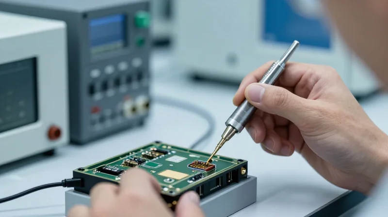 A professional quality control environment with high-tech equipment for testing optical modules.