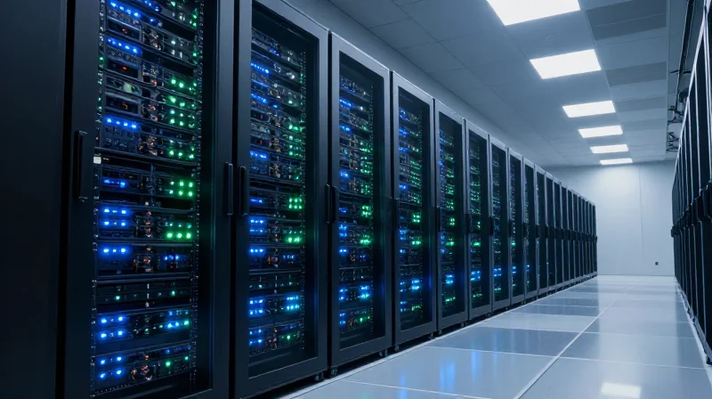Modern high-density data center server racks for AI and machine learning workloads.