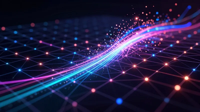 Abstract visualization of low-latency data packets moving through a high-speed network.
