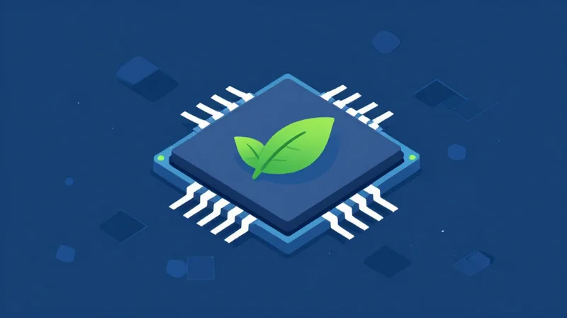 Flat vector illustration representing energy efficiency and performance in AI hardware.
