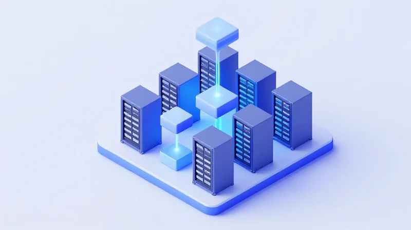 Isometric 3D illustration showing the technological progression from 800G to 1.6T networking.