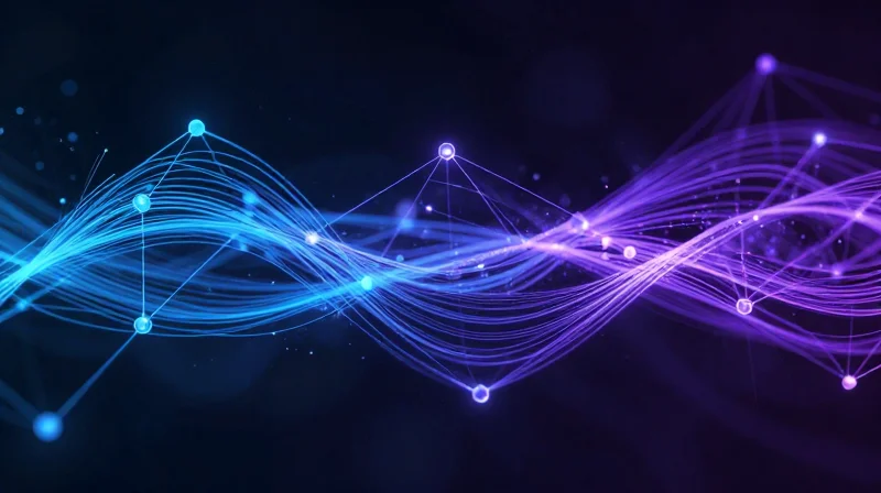 The Critical Role of 800G Optics in Modern AI Clusters Abstract visualization of high-speed data streams connecting AI server nodes in a futuristic data center environment.