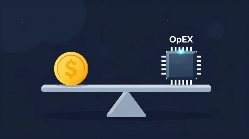 Cost Analysis: CapEx vs. OpEx in AI Networking Flat vector illustration of a scale balancing capital expenditure and long-term operational efficiency.