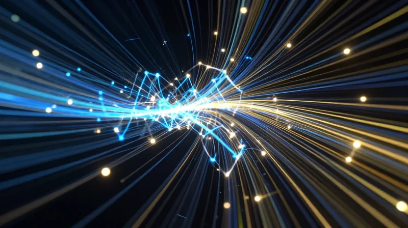 The Rise of 800G Connectivity in the AI Era Abstract visualization of high-speed 800G data flow in an AI cluster environment.