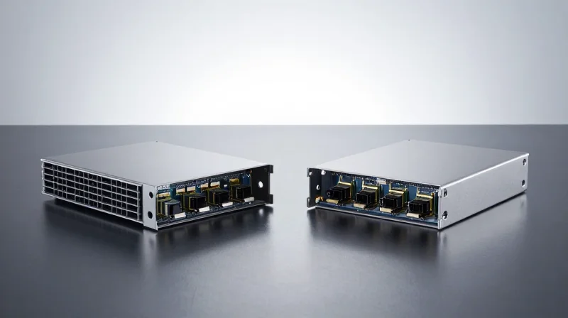 Comparing 800G Form Factors: OSFP vs. QSFP-DD800 Side-by-side comparison of two different 800G optical transceiver form factors.