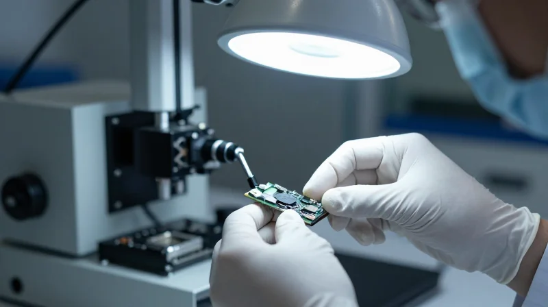 Ubytelink's Engineering Excellence: Performance and Reliability A technician inspecting a high-performance optical transceiver in a professional laboratory.