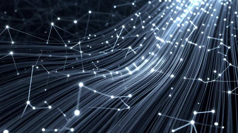 InfiniBand: The Lossless Architecture for Maximum GPU Utilization Abstract visualization of a lossless, high-bandwidth data fabric using glowing geometric nodes