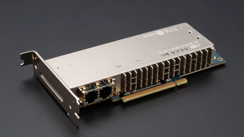 Power Consumption and Thermal Efficiency Close-up of a high-performance network interface card showing its cooling architecture