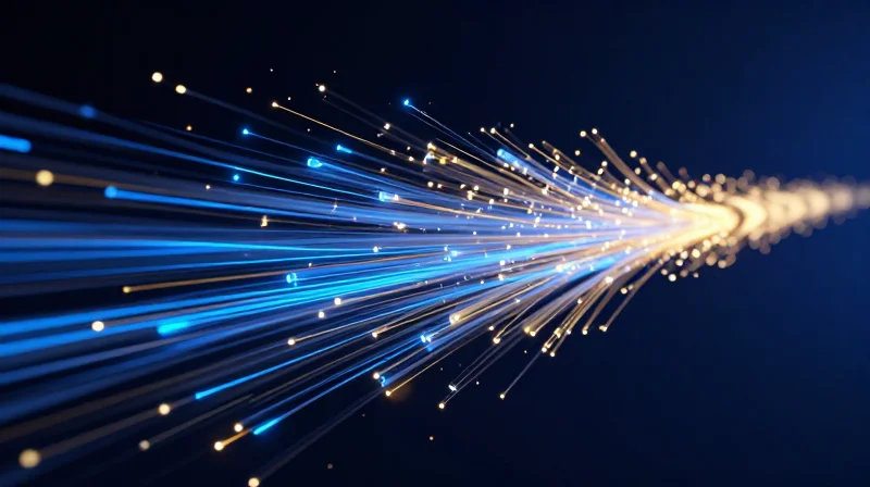 The Evolution to 800G: Why Latency Matters Now Abstract visualization of high-speed fiber optic data streams transitioning into a high-density 800G flow.