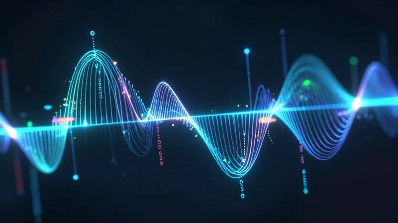 Abstract light waves showing speed and timing to represent microsecond latency advantages.
