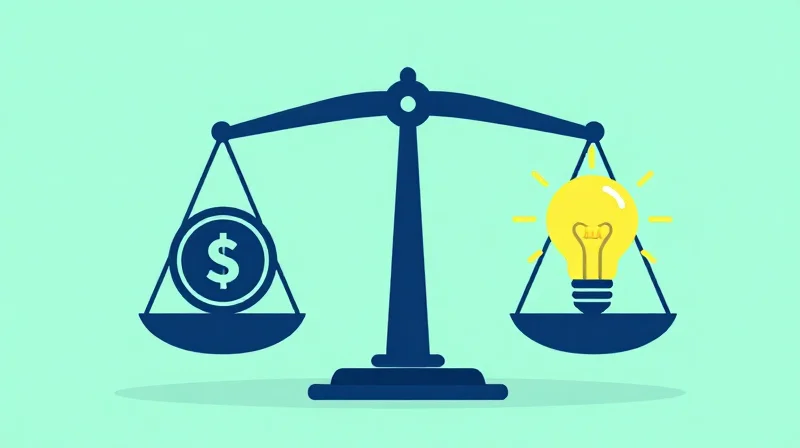 Flat vector illustration of a balance scale comparing initial cost and long-term savings.