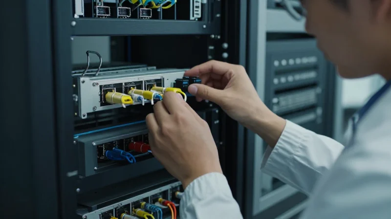 Evaluating Reliability: Testing and Quality Assurance Standards A professional technician in a high-tech lab environment performing quality assurance testing on optical hardware.