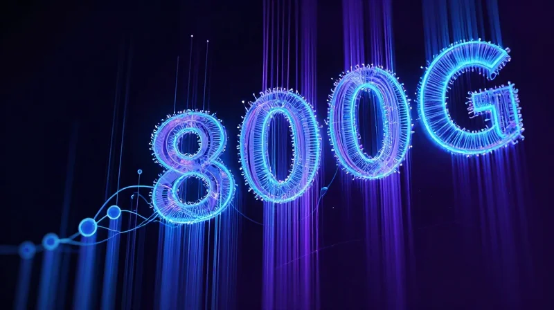 The Evolution to 800G: Why Breakout Solutions Matter Abstract data visualization showing high-speed data flow transitioning to higher densities with glowing nodes.