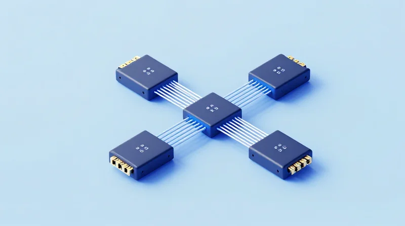 The Evolution of 800G: Understanding 2x400G Breakout Architecture Isometric 3D illustration of a modular network architecture showing 800G ports breaking out into dual 400G paths.