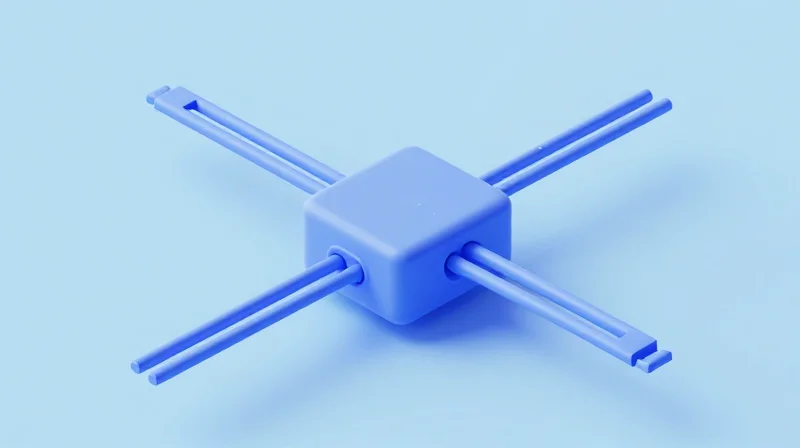 Technical Deep Dive: Understanding 2x400G Breakout Architecture Isometric 3D model of a network breakout system showing one port splitting into multiple connections.