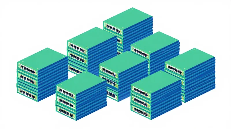 The Economic Impact of Wholesale Procurement Conceptual flat vector illustration showing stacked networking modules representing the cost-saving benefits of wholesale bulk procurement.