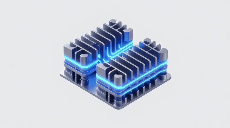 Thermal Management: Solving the Cooling Crisis Isometric 3D view of an optical module chassis with heat dissipation fins and blue cooling airflow paths.