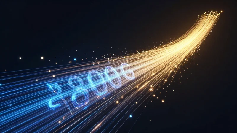 The Evolution of 800G Form Factors Abstract digital data streams evolving from blue to gold representing the transition to 800G speed.