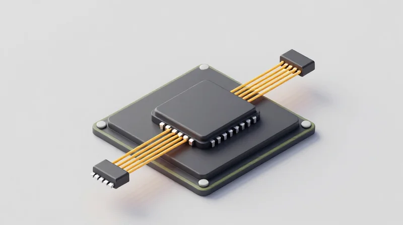 Beyond Traditional Pluggables: LPO and CPO Isometric 3D model of co-packaged optics showing micro-modules on a silicon wafer.