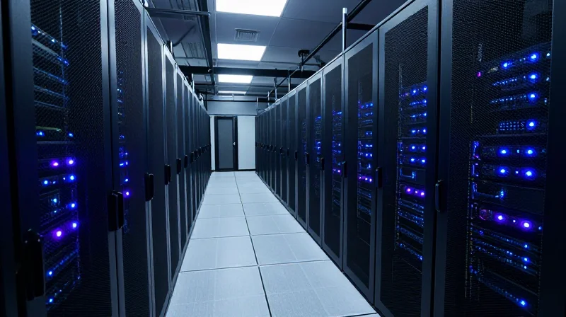 Strategic Selection: AI Clusters vs. Cloud Networking Cinematic shot of high-density AI server racks in a modern data center with glowing LED indicators.