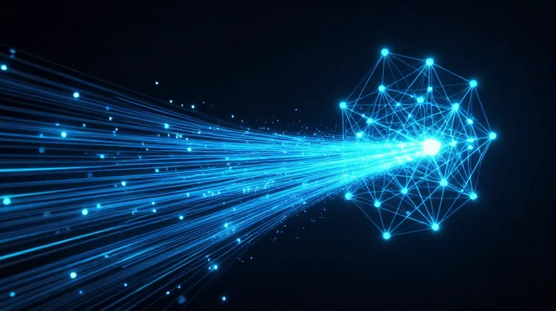 The Evolution of 800G: Why the Form Factor Choice Matters Abstract visualization of high-speed data flow representing the evolution to 800G connectivity.