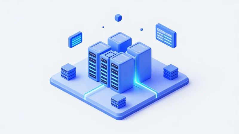 Scalability and Future-Proofing for 1.6T Networks Isometric 3D illustration of modular server clusters expanding into a larger 1.6T network infrastructure.