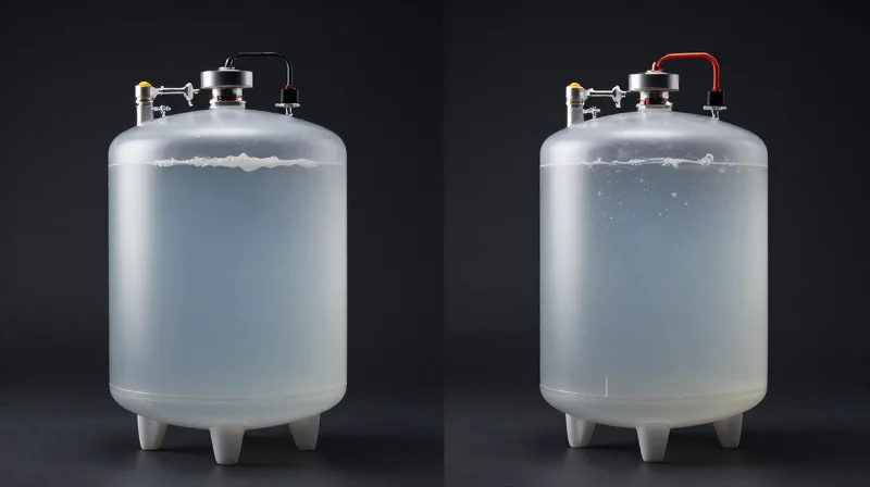 Side-by-side comparison showing two different liquid cooling systems, one with liquid flow and one with vapor transition.
