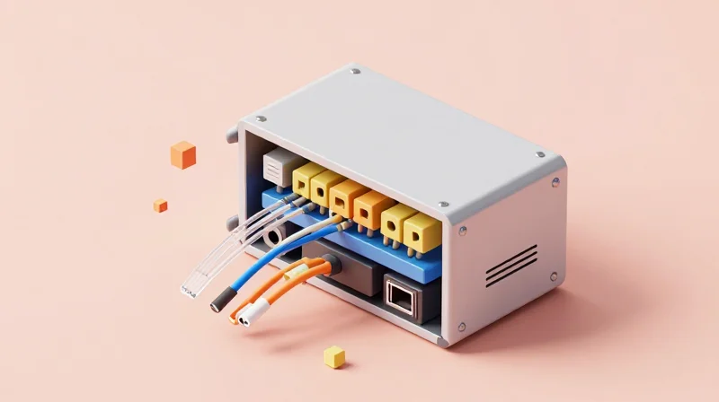 Defining 800G LPO: Architecture and Core Components Isometric 3D model showing the internal structure of a high-speed optical module.