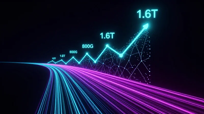 Future Outlook: The Roadmap to 1.6T and Beyond Futuristic conceptual art representing the roadmap to 1.6T networking speeds.