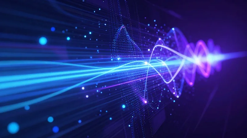 High-speed light streaks moving through a digital grid representing ultra-low latency data transmission.