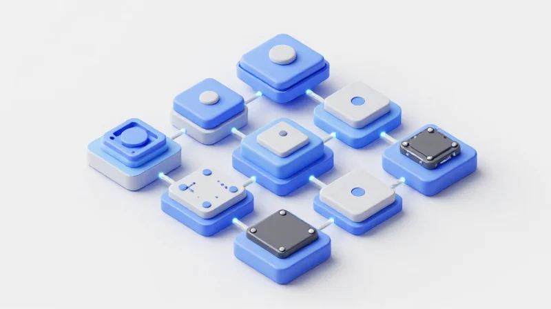 3D isometric illustration of a modular hardware system being assembled for custom technical solutions.