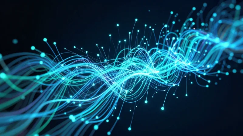 Abstract visualization of 800G data flow for AI data centers