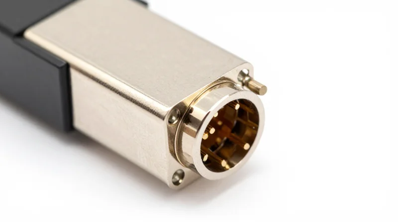 Close-up macro shot of an 800G AOC transceiver module