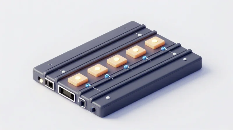 Isometric 3D illustration showing 8 parallel data lanes on a network switch motherboard.