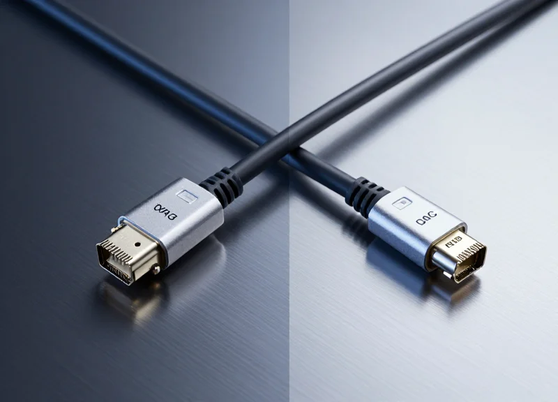 A side-by-side comparison of high-speed 800G DAC and alternative networking cables on a sleek industrial background.