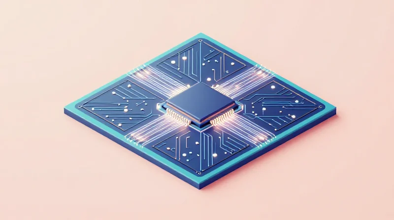 Isometric 3D visualization of silicon photonics chip integration
