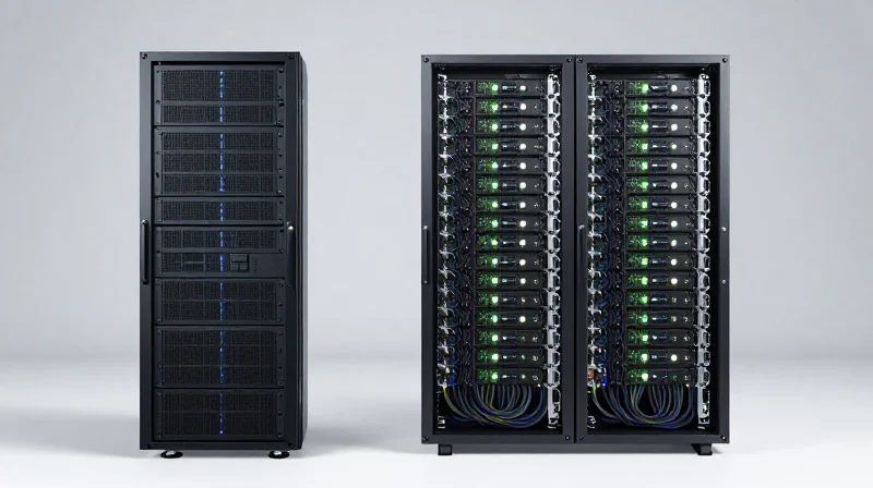 The Evolution: Traditional vs. AI-Centric Data Centers Side-by-side comparison showing a standard server rack and a high-density AI GPU rack.