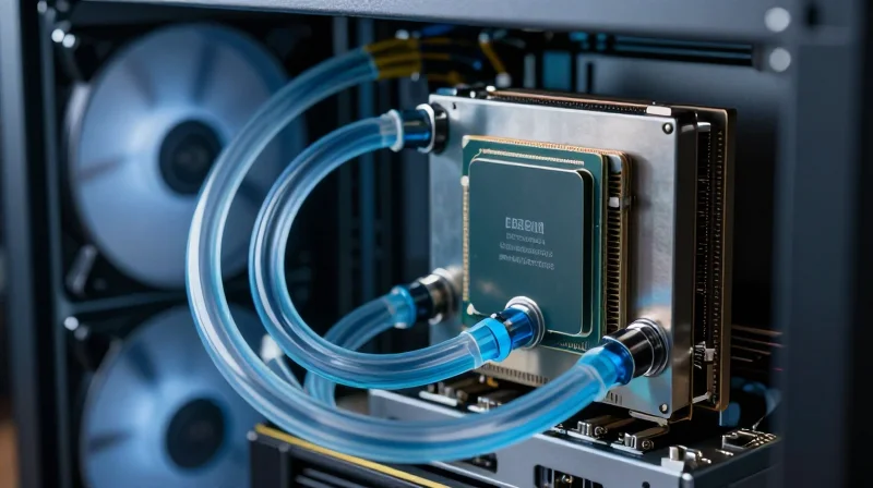 Thermal Management: From Air to Liquid Cooling Detailed view of liquid cooling tubes and cold plates attached to a server processor.