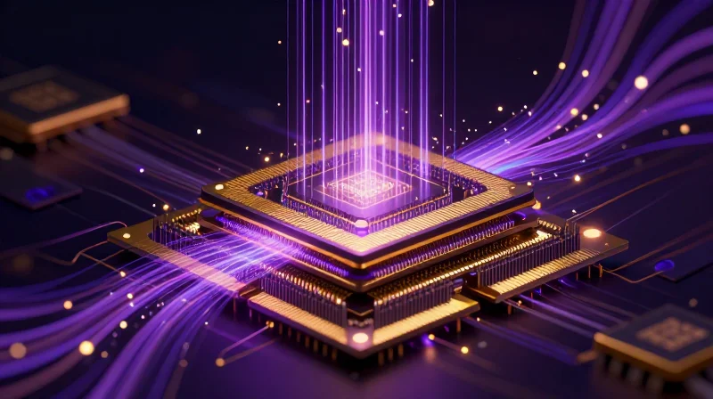 Abstract visualization of data flowing through high bandwidth memory pathways.