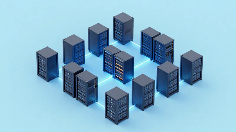 Isometric view of modular data center pods being assembled for scalability.