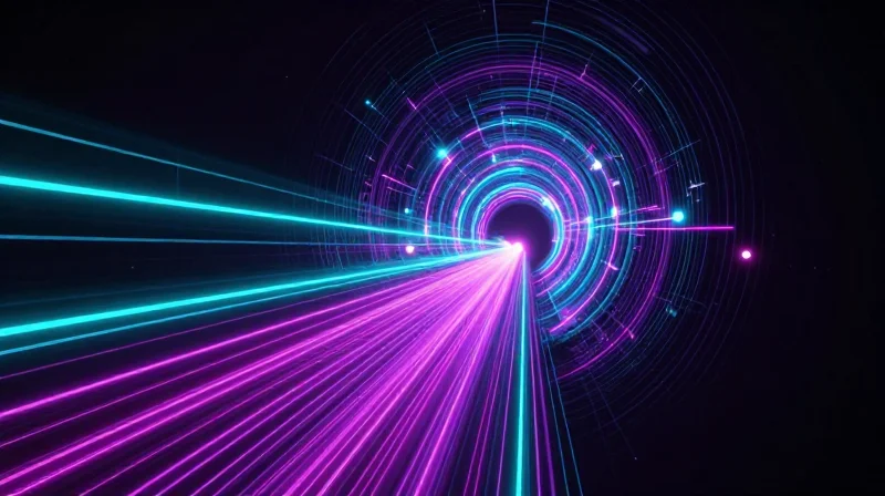 Futuristic digital landscape showing ultra-fast light trails representing the 1.6T networking transition.